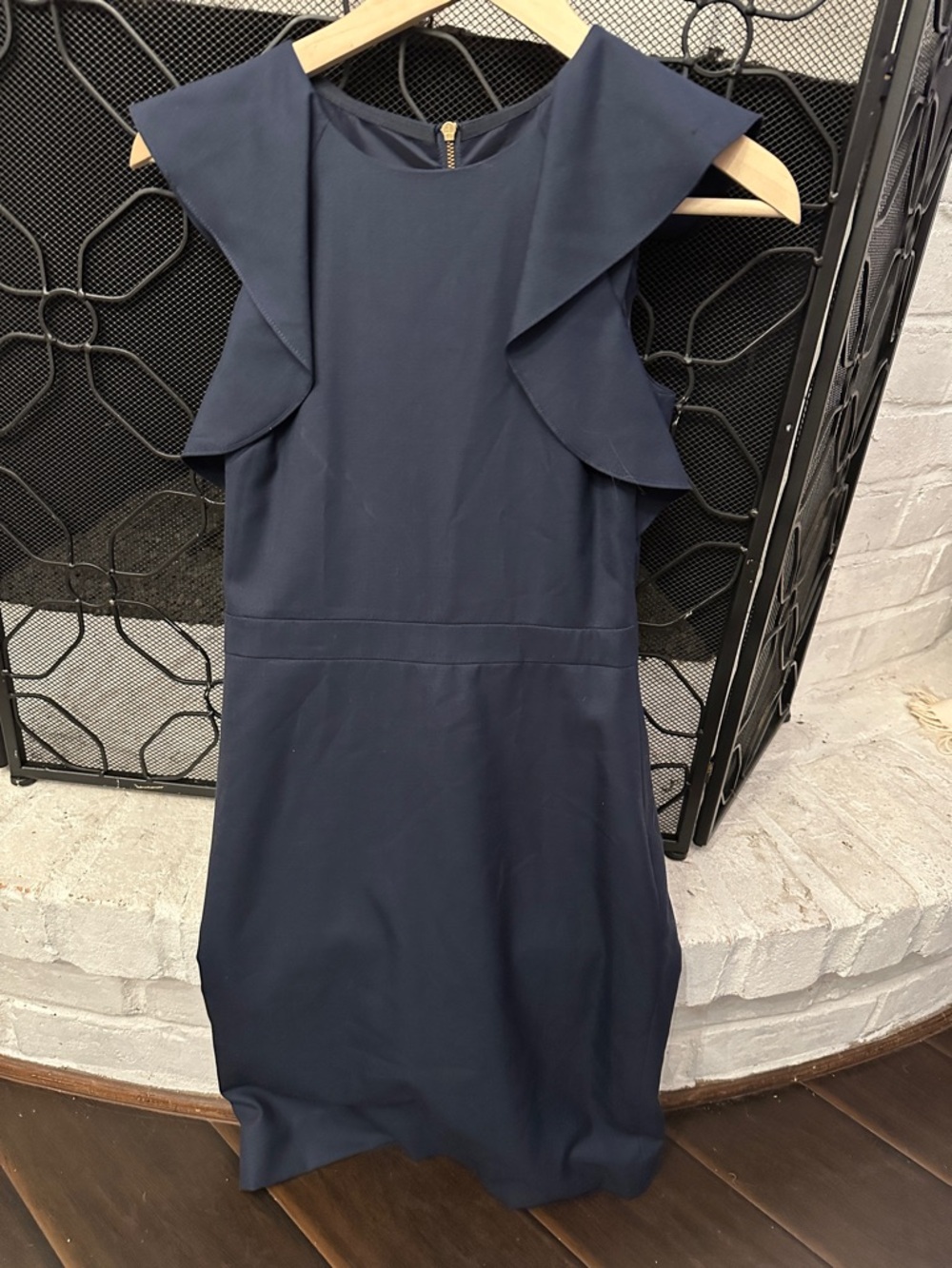 J. Crew Navy Ruffle Shoulder Midi Dress